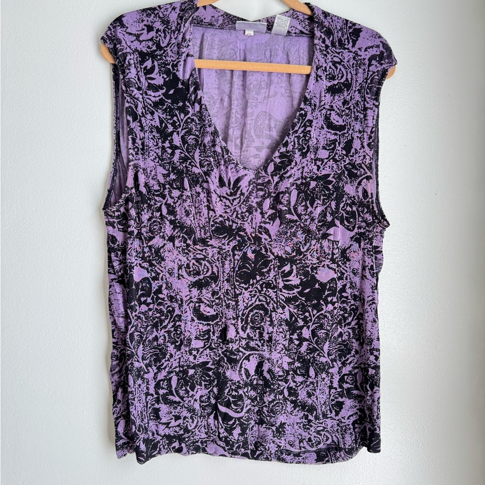 Chico's travelers Purple and Black Floral Blouse